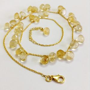 Sterling <b>Silver</b> <b>925</b> Gold Plated Trendy Fashionable Citrine Gemstones 45 Cms. Link Chain Adjustable Unique <b>Necklace</b> - Product Image 3