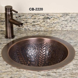 Lavabo de baño de cobre bajo encimera de diseñador grabado de lujo - Product Image 1