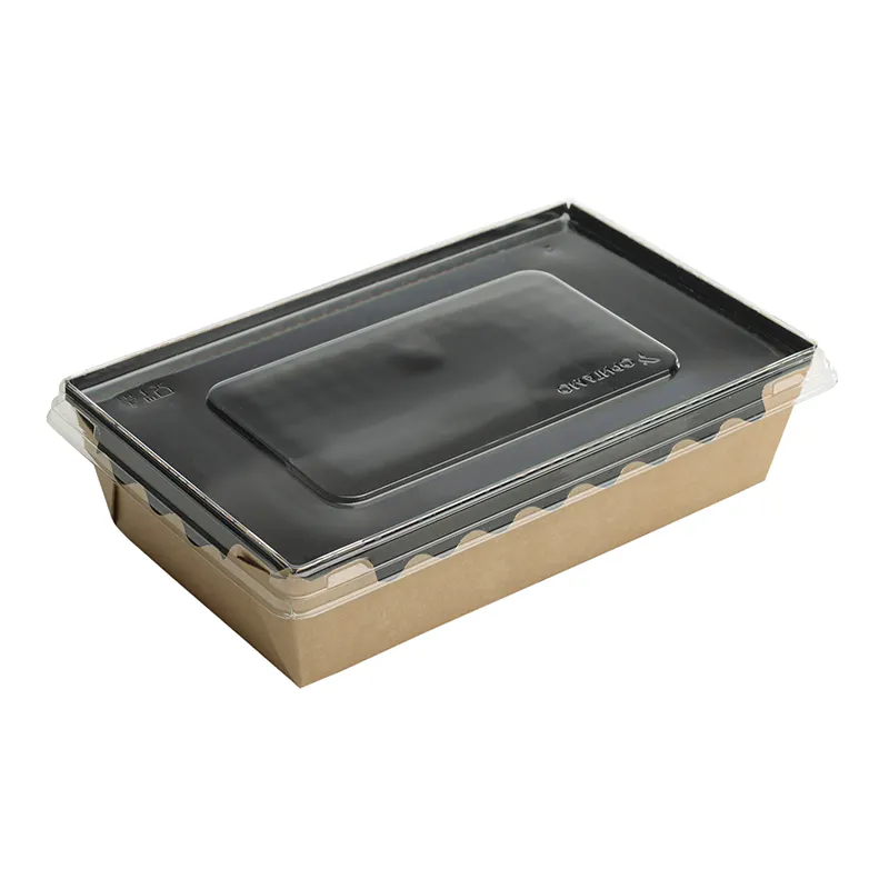 800 Ml Zwart Kraftpapier Verpakking Wegwerp Lunch Box Fast Food Container Met Een Transparante Deksel Voor Warm & Koud maaltijden Doos