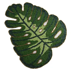 Leaf Green Beaded Placemat For Dining Table Decoration