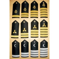 Badge de cadet marin brodé personnalisé OEM en gros, en tissu non tissé de feutre noir et or avec dentelle française, finition miroir 3D en laiton