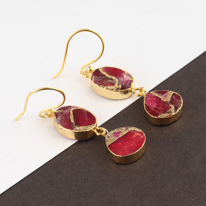 Pendientes de lágrima de piedra doble turquesa cobre Mohave rojo aspecto creativo pendientes colgantes de alambre de oreja chapados en oro de 24K joyería - Product Image 4