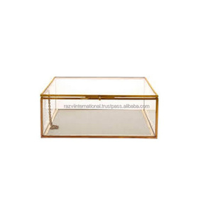 Decorative Compartment Glass Jewelry Box Jewelry Gift Box With Gold Metal frame