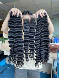 Paquetes de tejido de cabello humano vietnamita sin procesar crudo de doble dibujado, cutícula ondulada profunda, cinta alineada, cutícula virgen alineada - Product Image 2