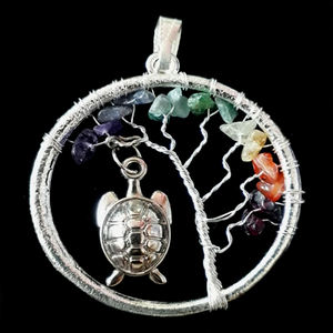 หินอัญมณีจักระทั้งเจ็ดจี้โลหะรูปเต่าขายส่ง - Product Image 1