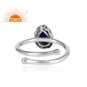 Anillo de Plata de Ley 925 Oxidada Ajustable con Gema de Lapislázuli en Forma de Pera para Niña, Proveedor de Joyería - Product Image 4