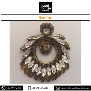 Highest Selling <b>Bridal</b> and Evening Wear Hand Embroidered Handmade Marquis & Gold Leaf <b>Drop</b> Women's <b>Earrings</b> From India - Product Image 5