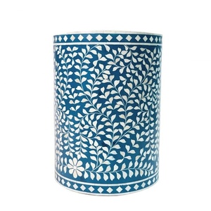 Table d'appoint ronde en résine avec incrustation de fleurs Beau mobilier indien de qualité fabriqué à la main Incrustation d'os de luxe Table d'appoint et table basse - Product Image 4