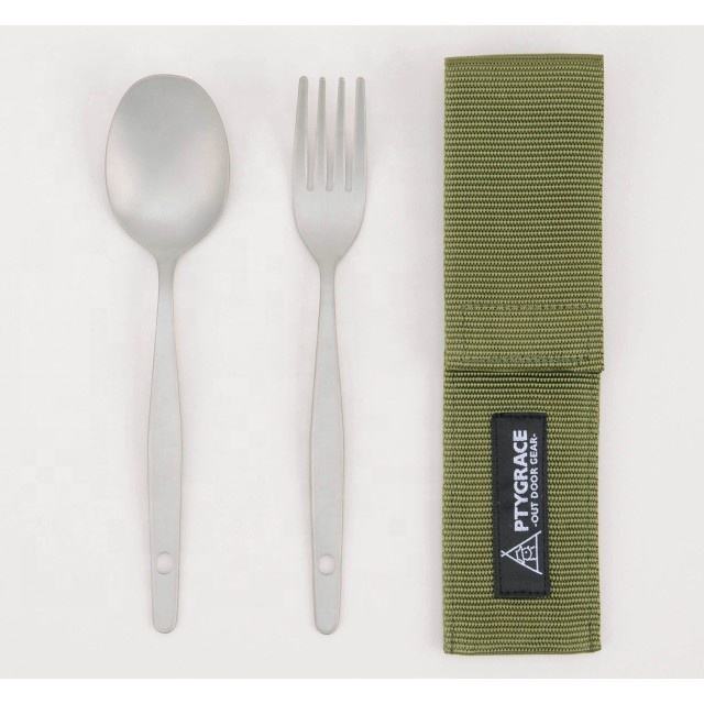 PY-6308 Titanium Spoon & Fork Set Large with Storage Bag