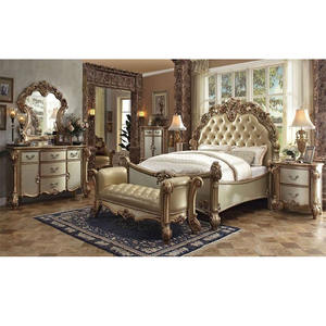 Juego de muebles de dormitorio de madera al mejor precio, muebles de dormitorio con mechones de cuero de madera de teca fabulosos, dormitorio de estilo francés de calidad superior - Product Image 1