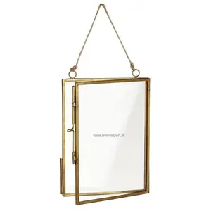 Hanging Iron Metal Glass Photo Frame for photo Gold Plated Finished Decor gold color Modern Brass glass photo frame From India