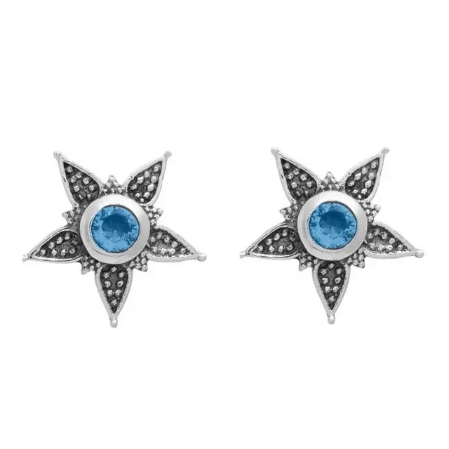 Terbaru Hot Star desainer batu permata Topaz biru anting perak buatan tangan 925 perak murni perhiasan grosir anting perak