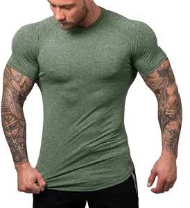 Nuovo di Alta Qualità Su Ordinazione di Cotone Da Corsa Traspirante Spandex T-Shirt di Fitness In Esecuzione Degli Uomini