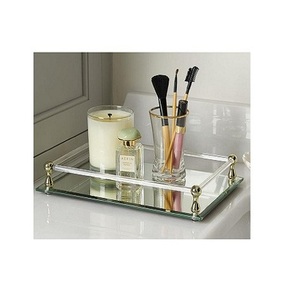 Espejo de alta calidad y bandeja de joyería de latón bandeja de almacenamiento de joyería de maquillaje de Color dorado hecha a mano para uso en fiesta de boda - Product Image 4