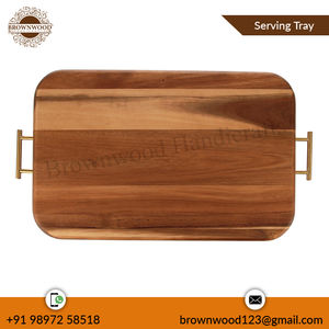 Bandeja grande para servir de madera de acacia con asas, de fábrica al por mayor, bandeja de madera de diseño único para uso doméstico, disponible a bajo precio - Product Image 4