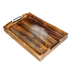 Maximus International Rustic Wooden Serving Tray Metal Handles | Art Deco Decorative Breakfast Tray Coffee <b>Table</b> Organizer - Product Image 1