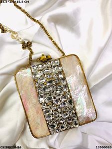 Handcrafted Traditional Brass MOP <b>Clutches</b> Exclusive Wedding Designer Bridal Evening Bag for Ladies Mother of <b>Pearl</b> - Product Image 6