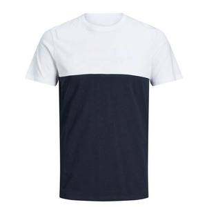 เสื้อยืดคอกลมแขนสั้นผู้ชาย ทรงปกติ ผ้าถัก สไตล์ลำลอง สีขาวและสีน้ำเงินกรมท่า ดีไซน์เรียบ - Product Image 1