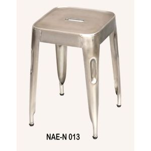 Taburete Pequeño de Tela Hecho a Mano Estilo Industrial Vintage, Niquelado Antiguo, para Decoración del Hogar, Sala de Estar, Recibidor, Casa de Campo - Product Image 1