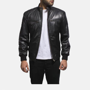 Veste en cuir pour hommes de qualité Pro respirant hiver manches régulières avec fermeture éclair double poches grande taille en vente - Product Image 4