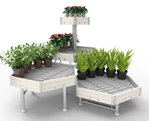 Présentoir en aluminium et bois de haute qualité Bancs hexagonaux Meubles commerciaux Plantes et fleurs en bois massif Centres de jardinage