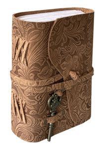 Vintage marrone blocco a chiave in vera pelle rilegato diario giardino fiore Design taccuino e libro di schizzi con cotone bianco sfoderato pagine - Product Image 6