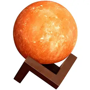 Lampade di sale naturale della luna piena dell'himalaya di migliore qualità all'ingrosso lampada di sale rosa con Base in legno all'ingrosso dal Pakistan