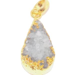 Pendentif en forme de poire plaqué or avec pierre précieuse naturelle Druzy électroplaquée, fait main, style bohème, pour la fabrication de colliers - Product Image 1