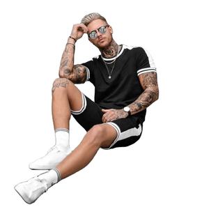 Camiseta deportiva de verano Unisex de calidad para hombre, conjunto de pantalones cortos, estilo Vintage informal, puños elásticos de secado rápido, patrón estampado de cuello - Product Image 6