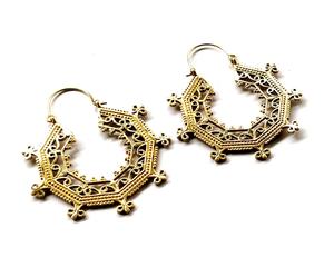 Boucles d'oreilles à la mode bohème hexagone fleur cerceau femmes laiton uni pour mariages fêtes fiançailles-idée cadeau à la mode - Product Image 3