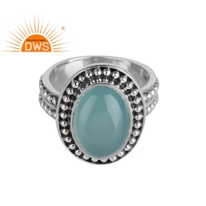 Aqua Chalcedony หนามเตยชุดแหวนหมั้นผู้ผลิต925เงินโบราณแหวนออกซิไดซ์เครื่องประดับค้าส่ง - Product Image 1