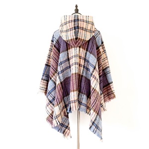 Ventes en gros de châles en laine à carreaux chauds et à capuche pour femmes, châles <span class=keywords><strong>poncho</strong></span> - Product Image 2