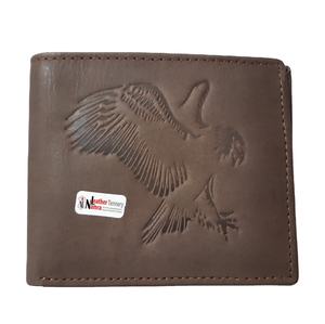 Cartera de cuero de vaca de lujo para hombre con relieve de águila, billetera abierta con cierre personalizado y bordado personalizado de longitud corta - Product Image 1