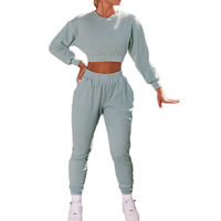 Ensemble de survêtement décontracté pour femme 2021 – Haut court en coton et pantalon de jogging – Technique délavée, écologique, séchage rapide