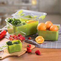 3-In-1 Multifunctionele Plastic Voedselbewaarset Vers Bewaren Koelkast Crisper Voor Groenten En Fruit Afvoermand Voor Voedingsmiddelen