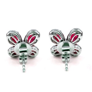 Fine Jewelry Pear Shape Gem Stone Flower Pretty Design 18k Solid White Gold Natural Diamond Ruby Stud Earrings for Lady - Product Image 3