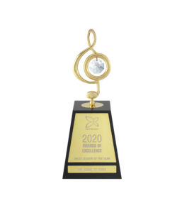 Crystocraft-cornamusa triple decorada con cristales de corte brillante, trofeo musical personalizado de lujo, chapado en oro - Product Image 2