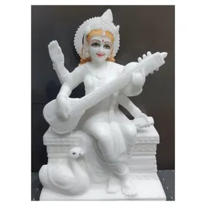 Tượng Nữ Thần Da Trắng Cẩm Thạch Makrana Saraswati Mata