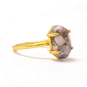 ชุดง่ามพลอยรูปหกเหลี่ยมทำจากทองแดงโอปอลสีชมพูทำด้วยมือแหวนเงินสเตอร์ลิง925ชุบทอง18K ทรงหกเหลี่ยมทำด้วยมือ - Product Image 2