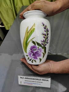 Exquisite Hand-Painted Aluminium Urn Brassworld India's <b>Funeral</b> <b>Supplies</b> with Human Design - Product Image 4