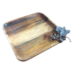 Grand plateau en bois de palmier naturel de haute qualité avec Design de fleurs plateau de Table en bois de mangue plateau naturel poli - Product Image 1