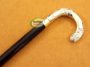 Beau style et sculpté à la main en bois bâton de marche avec concepteur doré poignée ronde - Product Image 4