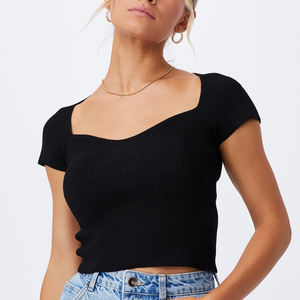 Camisetas cortas básicas para mujer, Tops cortos de manga corta con logotipo personalizado, 2021 - Product Image 1