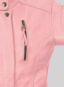 Veste en cuir de mouton avec fermeture éclair, pour femmes, décontractée, à la mode, tout cuir, couleurs, nouvelle collection 2021 - Product Image 3
