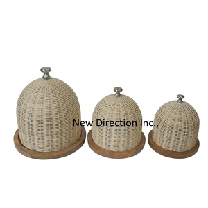 Articles de cuisine pour la restauration Pot de service décoratif fait à la main personnalisé avec couverture en bois de bambou en forme de dôme Vente chaude - Product Image 1