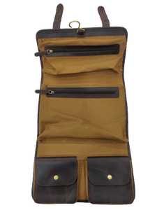 Viaje de cuero genuino geométrico marrón oscuro de tres pliegues unisex para neceser Bolsas y estuches de cosméticos con logotipo personalizado a la moda - Product Image 2