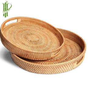 Plateau de service en rotin fait à la main, artisanat écologique, rangement du décor, plateau en rotin pour fruits, vente en gros, 12 pièces - Product Image 4