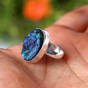 Anillo de piedra natural, piedra de Luna, labradorita, piedra preciosa de mármol apilable, amoladora de piedra, anillos, GEMA de labradorita - Product Image 2