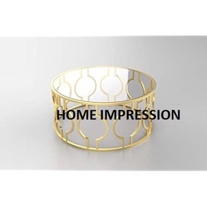 Nuevo diseño de patrón más reciente, parte superior de vidrio transparente, base martillada de Metal de piña moderna, parte superior de espejo grande, mesa central de lujo - Product Image 4