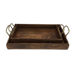 Ensemble de deux plateaux de service en bois avec des chocolats de la plus grande qualité avec poignées en métal - Product Image 5